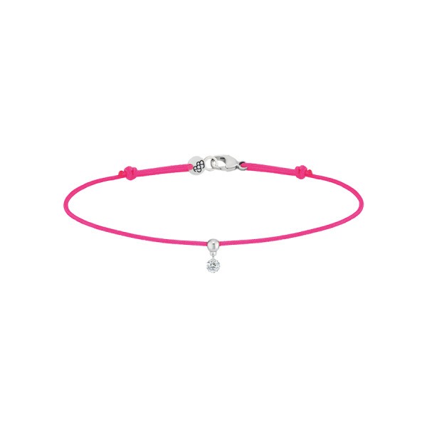 Bracelet cordon La Brune et La Blonde rose fluo en or blanc et diamant 0,07 carat