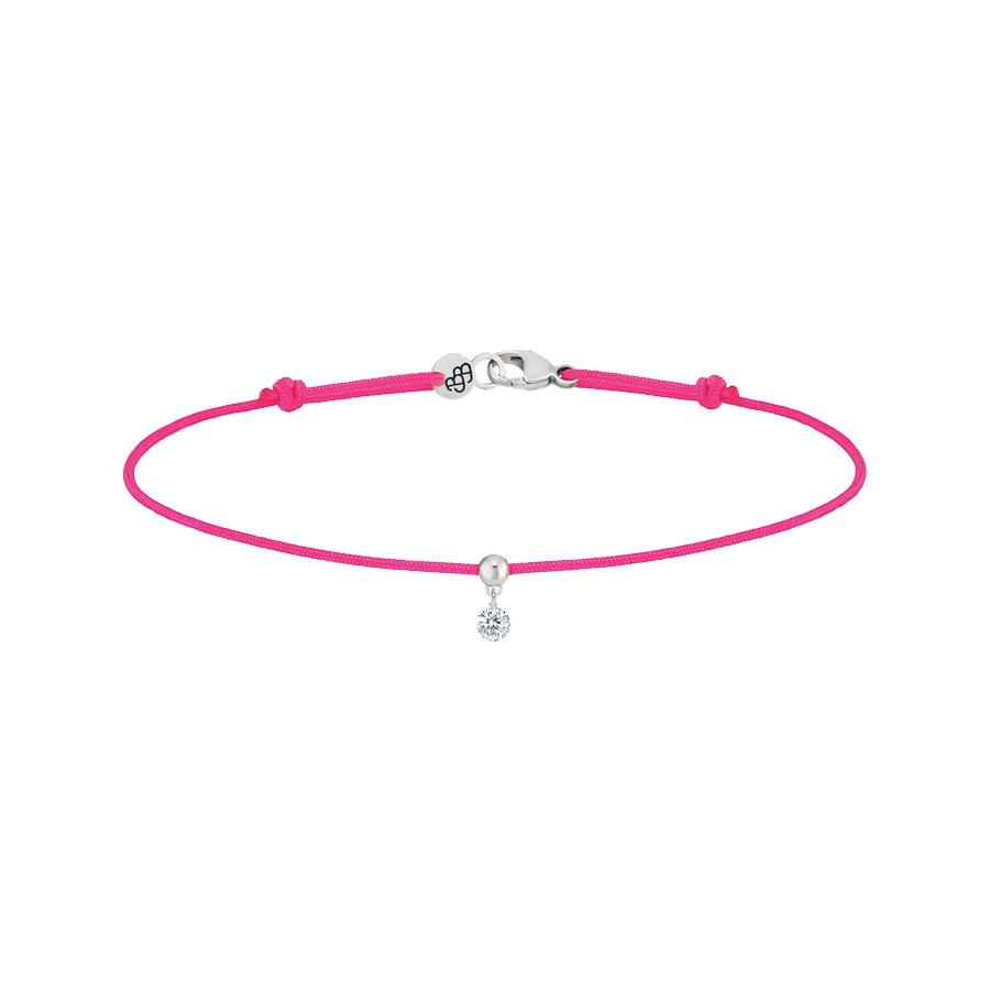 Bracelet cordon La Brune et La Blonde rose fluo en or blanc et diamant 0,07 carat