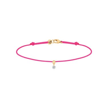 Bracelet cordon La Brune et La Blonde rose fluo en or jaune et diamant 0,07 carat