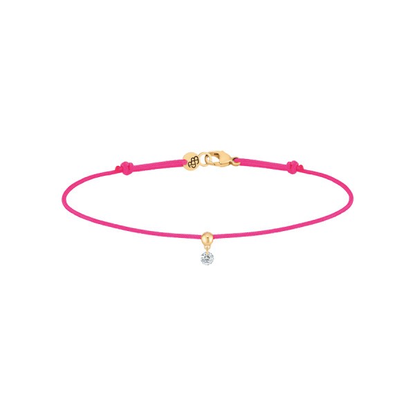 Bracelet cordon La Brune et La Blonde rose fluo en or jaune et diamant 0,07 carat