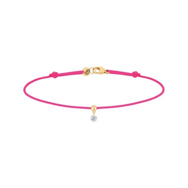 Bracelet cordon La Brune et La Blonde rose fluo en or jaune et diamant 0,07 carat