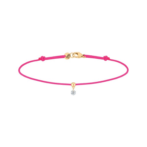 Bracelet cordon La Brune et La Blonde rose fluo en or jaune et diamant 0,07 carat