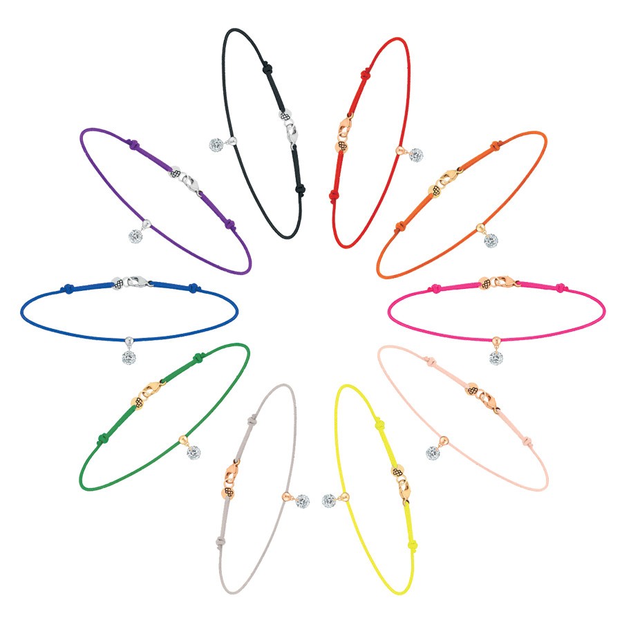 Bracelet cordon La Brune et La Blonde rose fluo en or jaune et diamant 0,07 carat