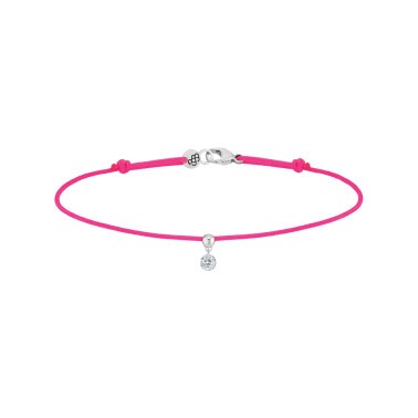 Bracelet cordon La Brune et La Blonde rose fluo en or blanc et diamant 0,10 carat