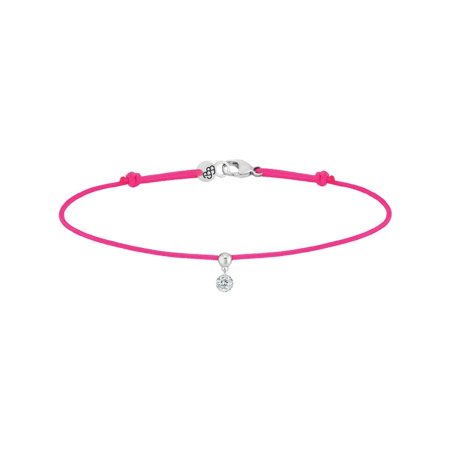 Bracelet cordon La Brune et La Blonde rose fluo en or blanc et diamant 0,10 carat