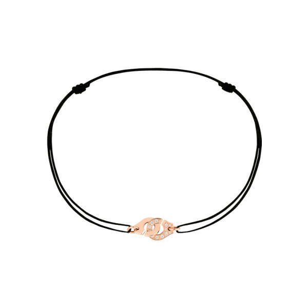 Bracelet Dinh Van Menottes R8 en or rose et diamants sur cordon - SOLDAT PL