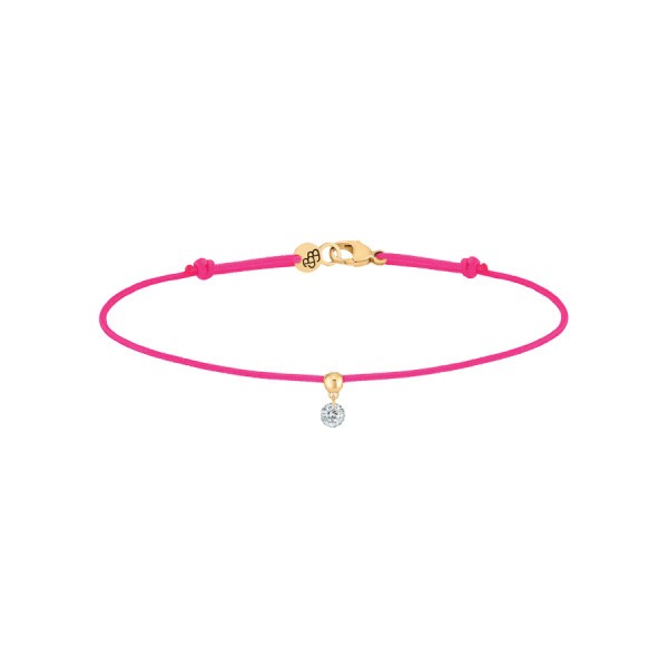 Bracelet cordon La Brune et La Blonde rose fluo en or jaune et diamant 0,10 carat