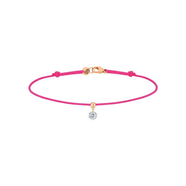 Bracelet cordon La Brune et La Blonde rose fluo en or rose et diamant 0,15 carat