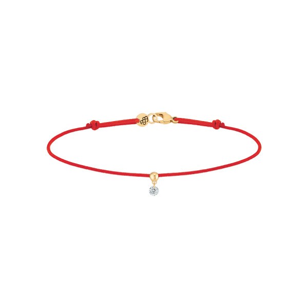 Bracelet cordon La Brune et La Blonde rouge en or jaune et diamant 0,07 carat