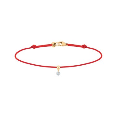 Bracelet cordon La Brune et La Blonde rouge en or jaune et diamant 0,07 carat