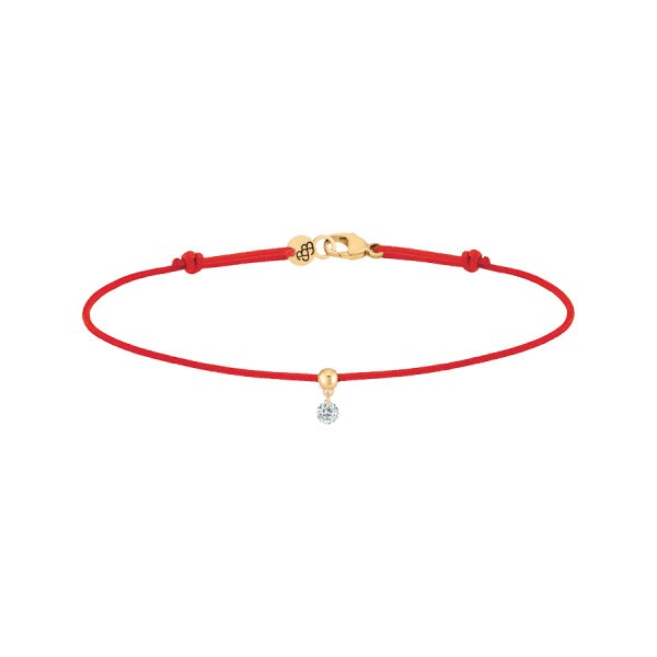 Bracelet cordon La Brune et La Blonde rouge en or jaune et diamant 0,07 carat