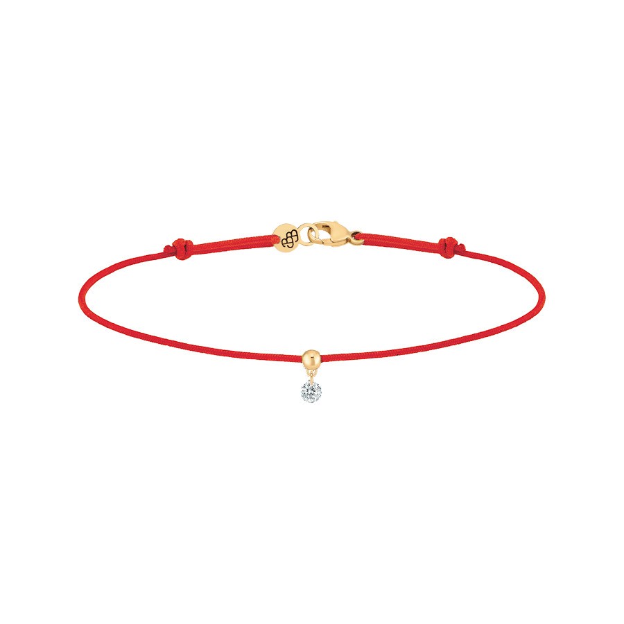 Bracelet cordon La Brune et La Blonde rouge en or jaune et diamant 0,07 carat