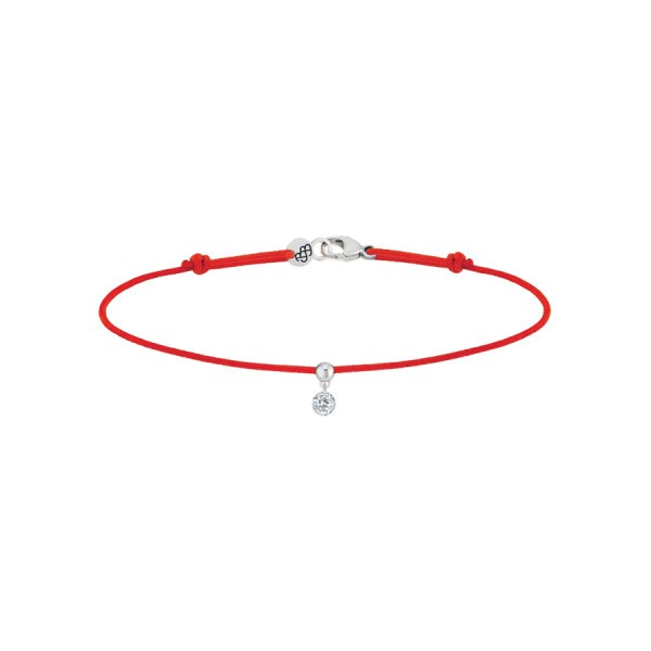 Bracelet cordon La Brune et La Blonde rouge en or blanc et diamant 0,10 carat