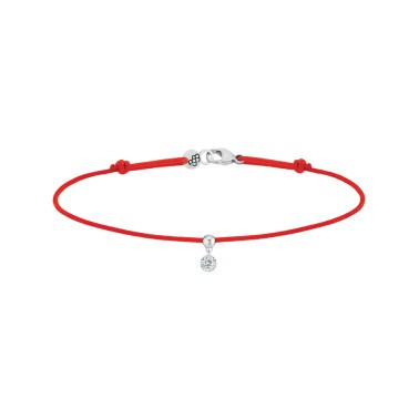 Bracelet cordon La Brune et La Blonde rouge en or blanc et diamant 0,10 carat