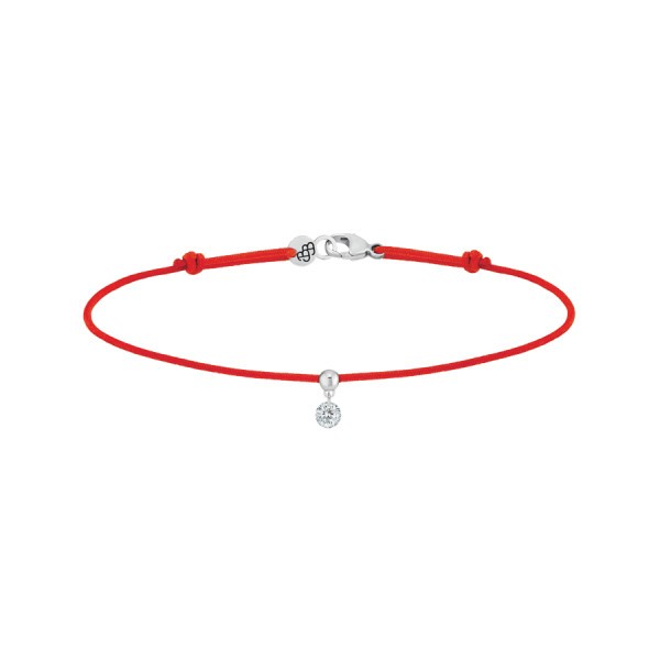 Bracelet cordon La Brune et La Blonde rouge en or blanc et diamant 0,10 carat