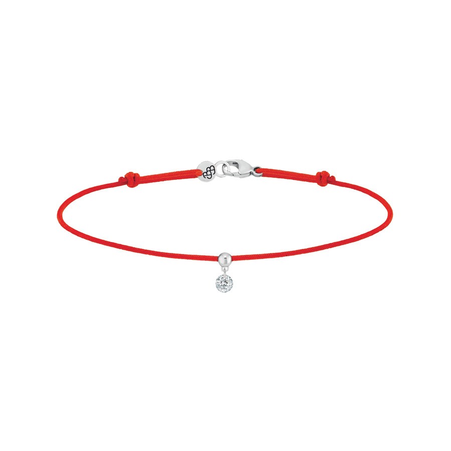 Bracelet cordon La Brune et La Blonde rouge en or blanc et diamant 0,10 carat
