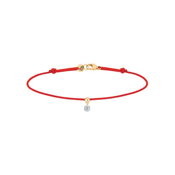 Bracelet cordon La Brune et La Blonde rouge en or jaune et diamant 0,10 carat