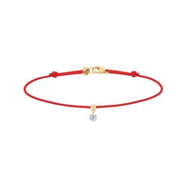 Bracelet cordon La Brune et La Blonde rouge en or jaune et diamant 0,10 carat