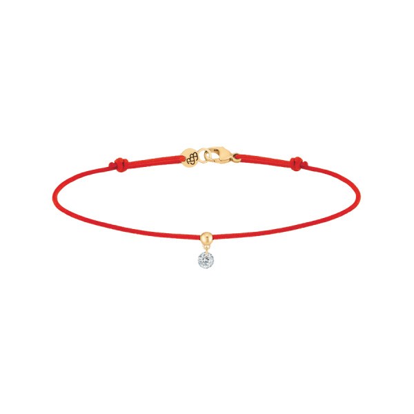 Bracelet cordon La Brune et La Blonde rouge en or jaune et diamant 0,10 carat