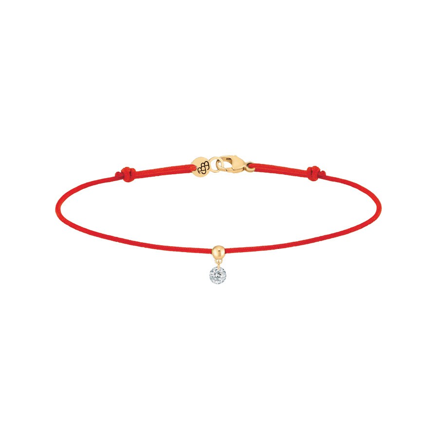 Bracelet cordon La Brune et La Blonde rouge en or jaune et diamant 0,10 carat