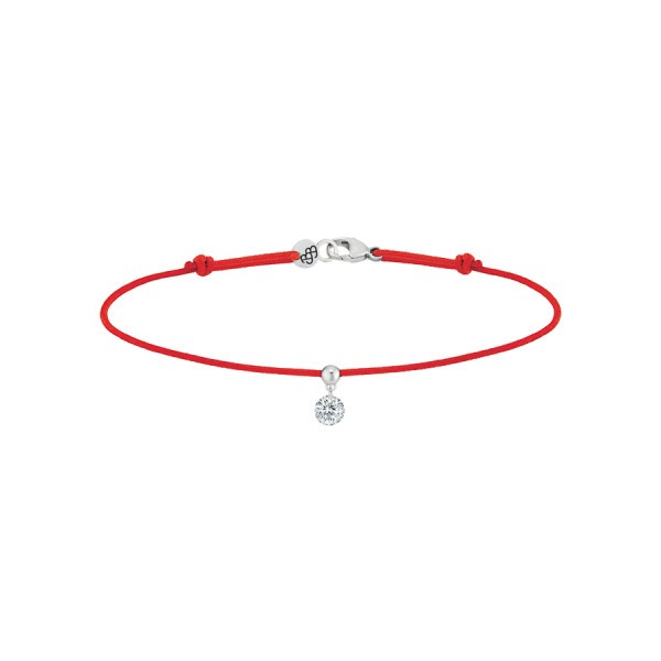 Bracelet cordon La Brune et La Blonde rouge en or blanc et diamant 0,15 carat