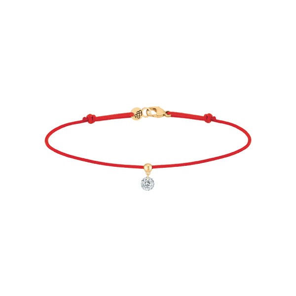 Bracelet cordon La Brune et La Blonde rouge en or jaune et diamant 0,15 carat
