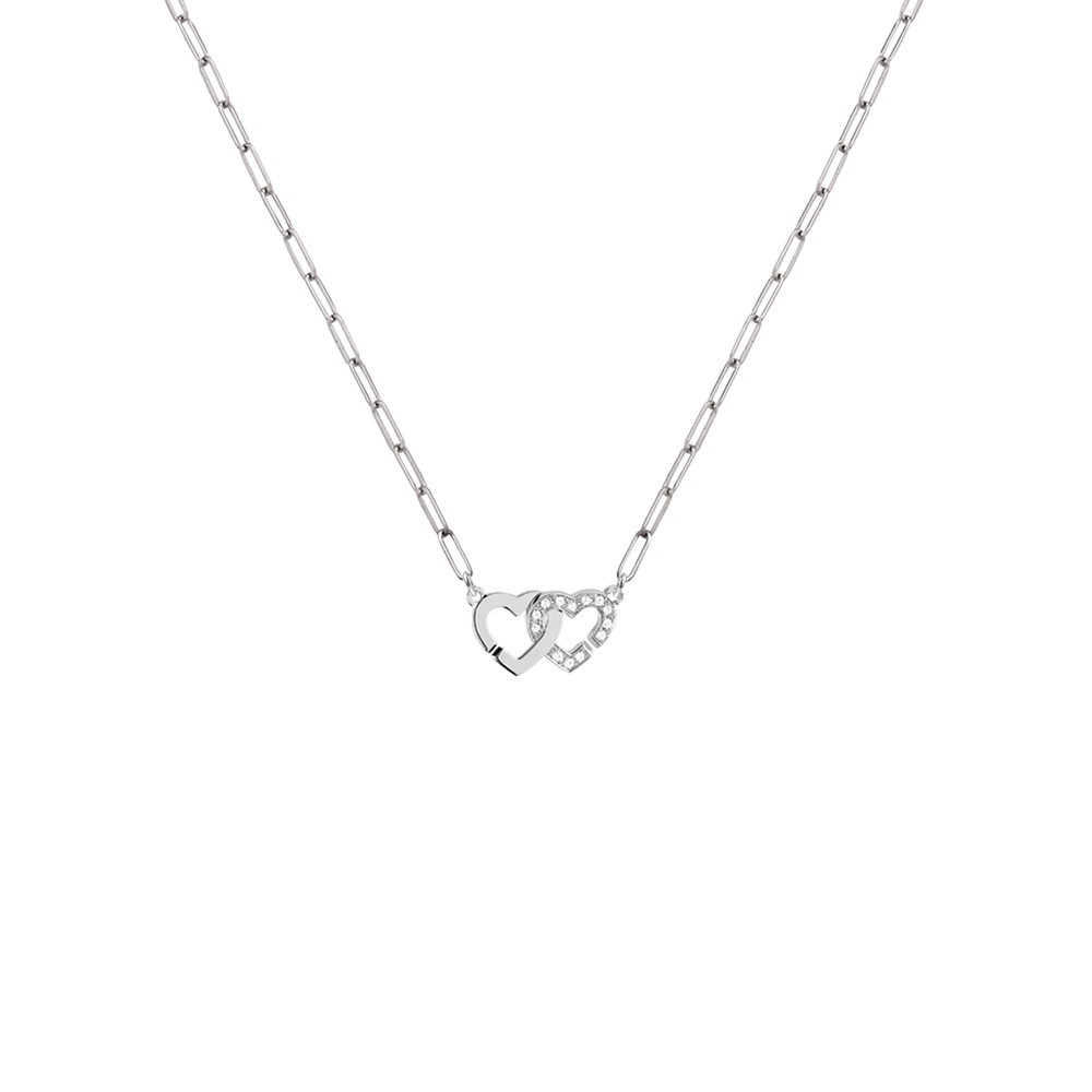 Collier Dinh Van Double Cœurs R9 en or blanc et diamants - SOLDAT