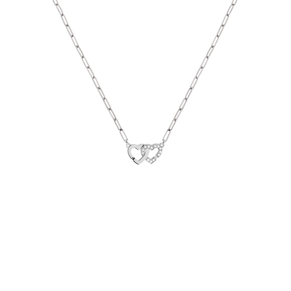 Collier Dinh Van Double Cœurs R9 en or blanc et diamants - SOLDAT PL