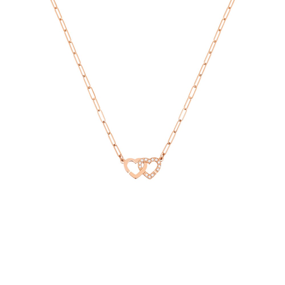 Collier Dinh Van Double Cœurs R9 en or rose et diamants