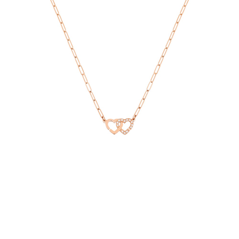 Collier Dinh Van Double Cœurs R9 en or rose et diamants