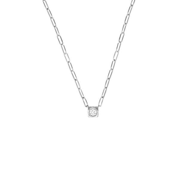 Collier Dinh Van Le Cube Diamant grand modèle en or blanc et diamant sur chaîne