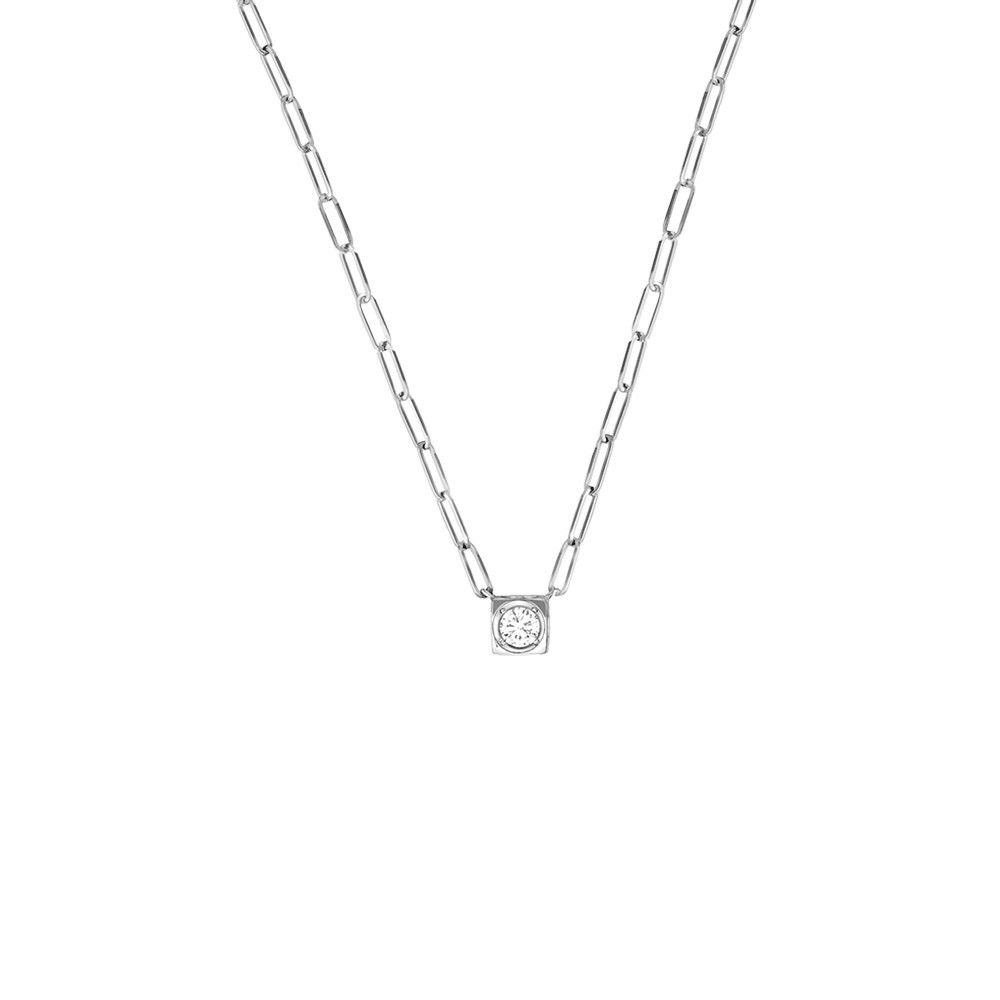 Collier Dinh Van Le Cube Diamant grand modèle en or blanc et diamant sur chaîne