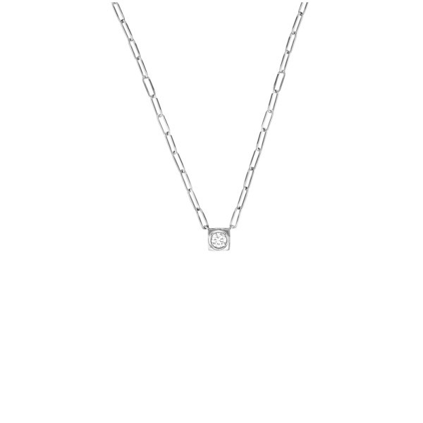 Collier Dinh Van Le Cube Diamant grand modèle en or blanc et diamant sur chaîne - SOLDAT PL