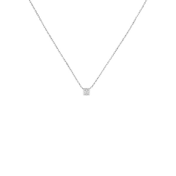 Collier Dinh Van Le Cube Diamant petit modèle en or blanc et diamant sur chaîne - SOLDAT PL