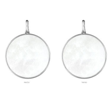 Médaille Lepage Colette Lune en or blanc et nacre blanche