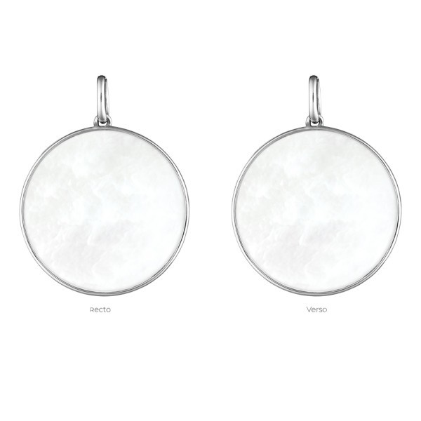 Médaille Lepage Colette Lune en or blanc et nacre blanche