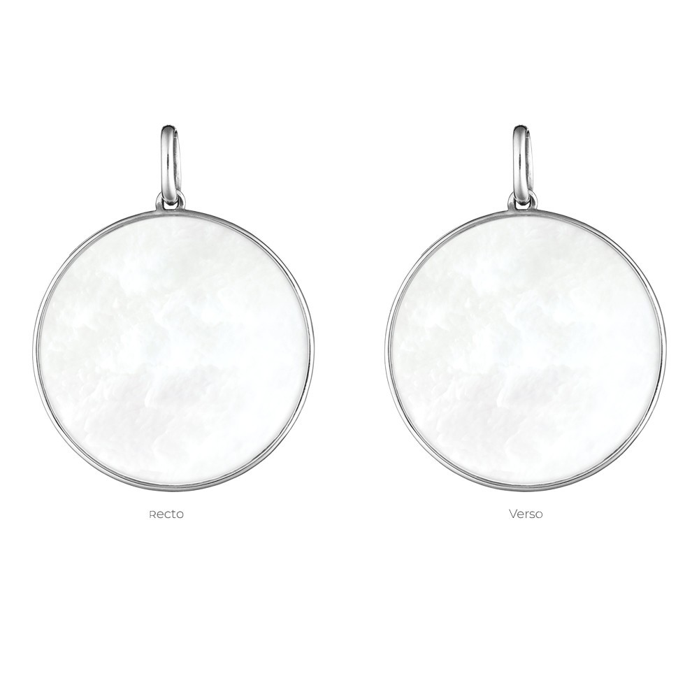 Médaille Lepage Colette Lune en or blanc et nacre blanche