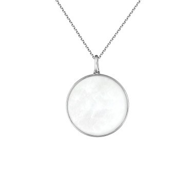 Médaille Lepage Colette Lune en or blanc et nacre blanche