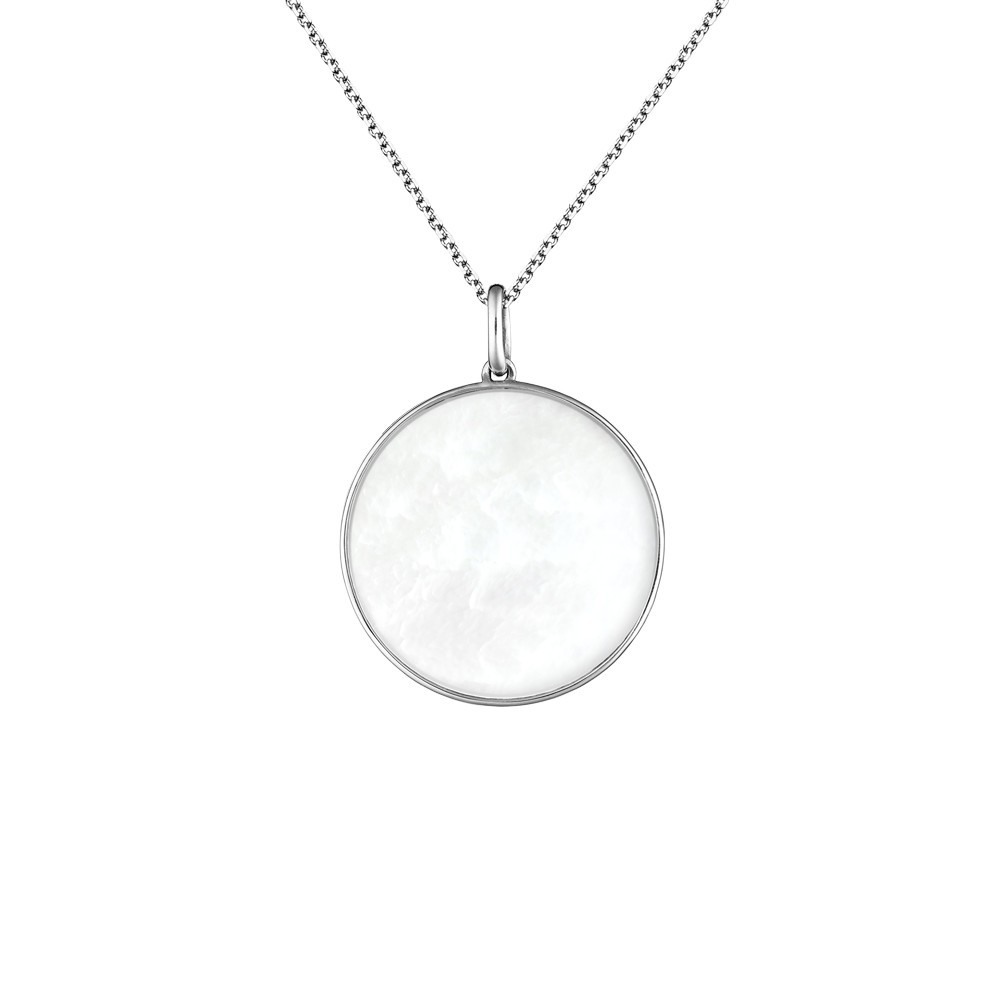 Médaille Lepage Colette Lune en or blanc et nacre blanche