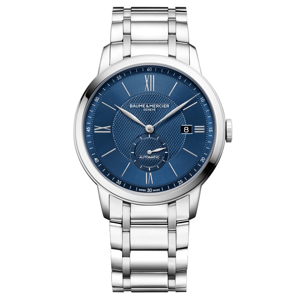 Montre Baume et Mercier Classima automatique cadran bleu bracelet acier 42 mm
