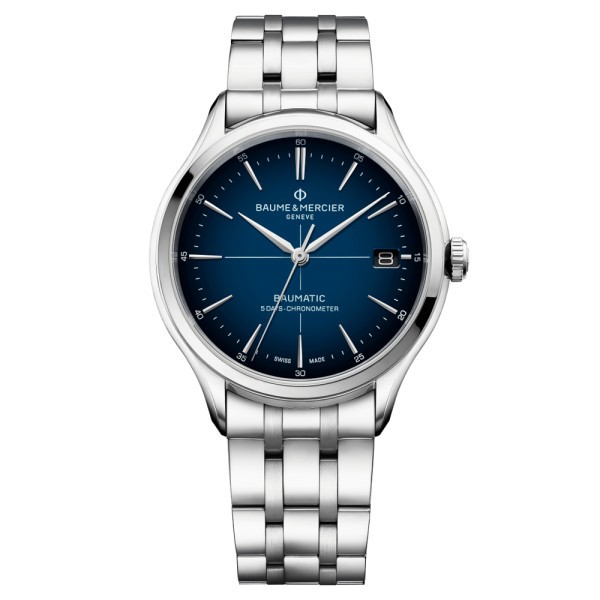 Montre Baume et Mercier Clifton Baumatic COSC cadran bleu bracelet acier 40 mm
