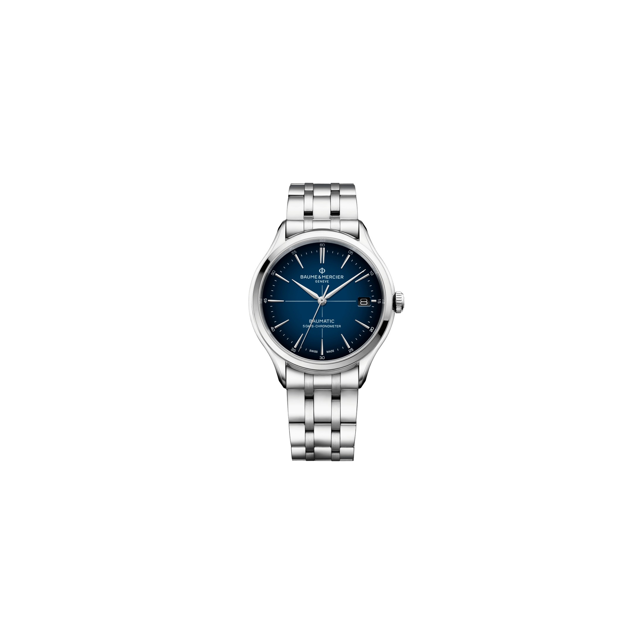 Montre Baume et Mercier Clifton Baumatic COSC cadran bleu bracelet acier 40 mm