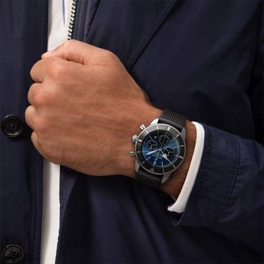 Montre breitling Superocean Heritage B01 Chronograph cadra bleu Blackeye bracelet Aero Classic 44 mm AB0162121C1S1