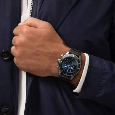 Montre breitling Superocean Heritage B01 Chronograph cadra bleu Blackeye bracelet Aero Classic 44 mm AB0162121C1S1