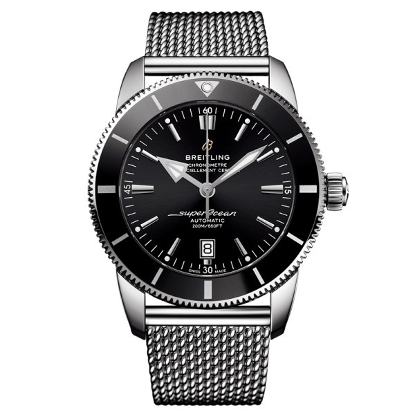 Montre Breitling Superocean Heritage B20 Automatic cadran noir bracelet maille milanaise 46 mm