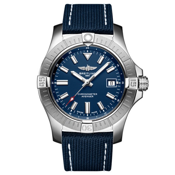 Montre breitling Avenger Automatic cadran bleu bracelet cuir bleu 43 mm