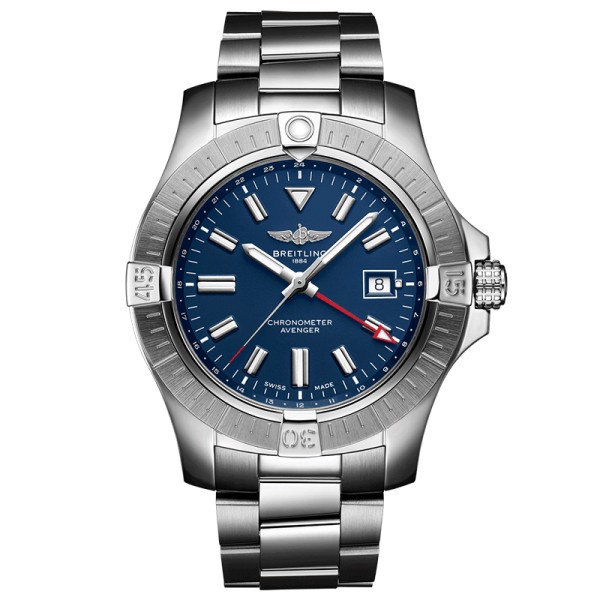 Montre Breitling Avenger Automatic GMT cadran bleu bracelet acier 45 mm