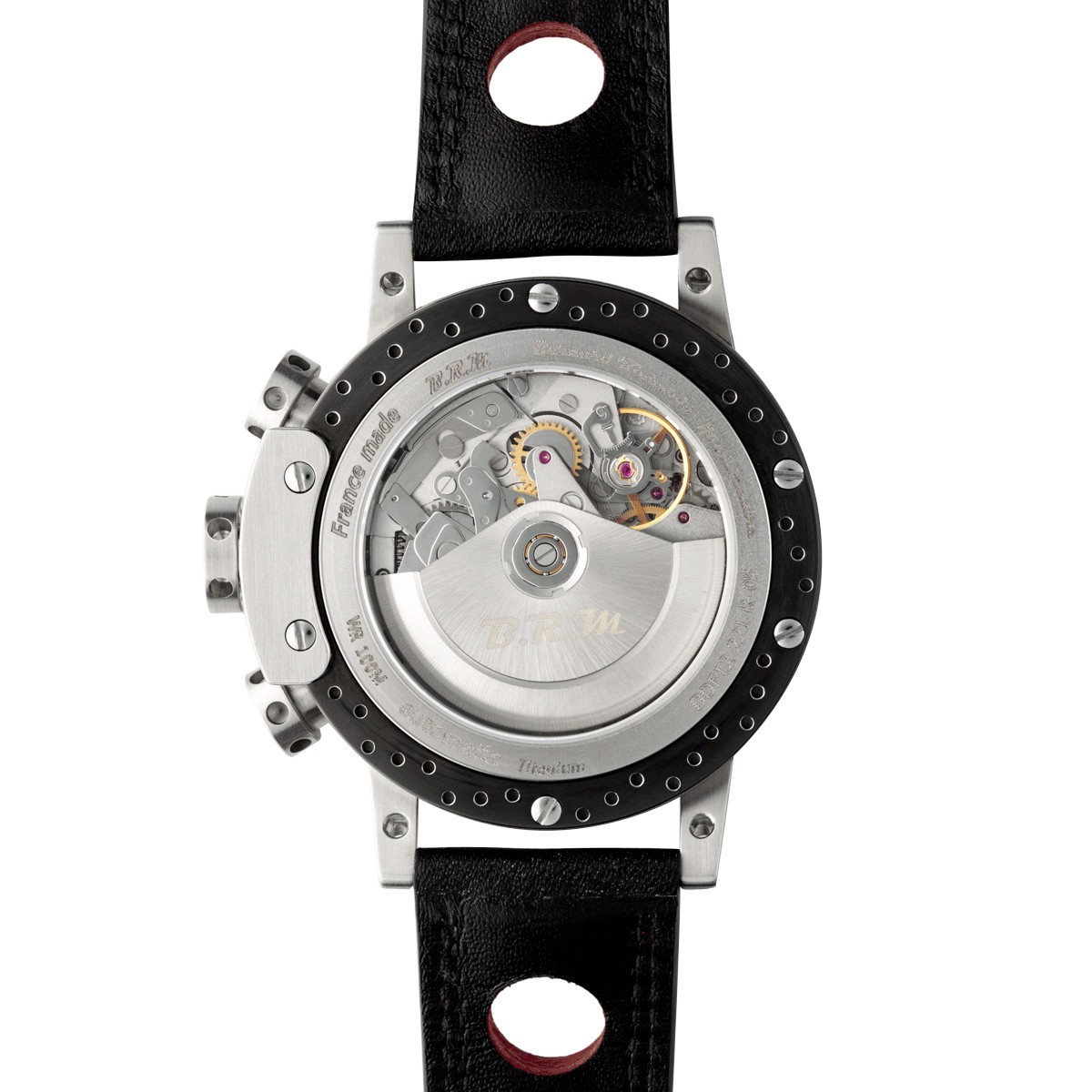 Montre BRM DDF12 automatique titane cadran noir bracelet cuir noir 44 mm