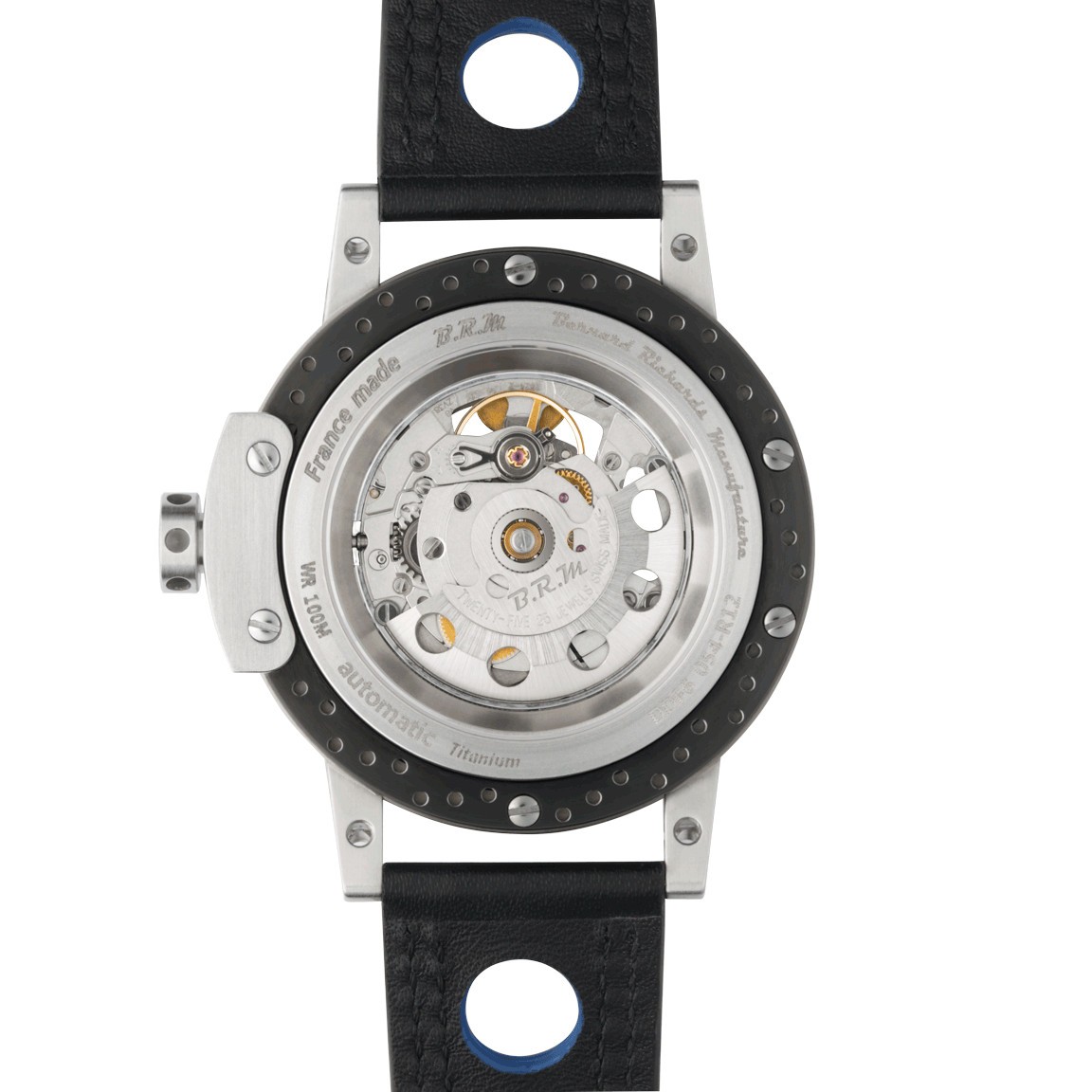 Montre BRM DDF6 automatique titane cadran squeletté bracelet cuir noir 46 mm