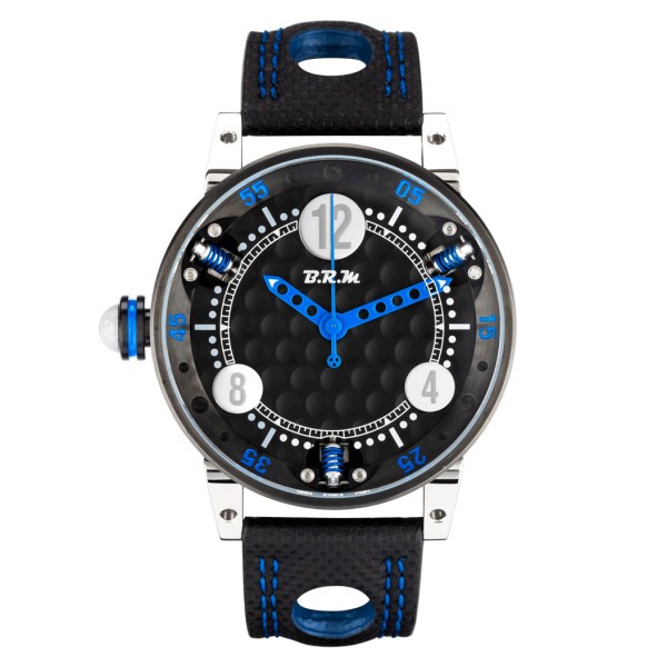 Montre BRM GF6 automatique inox traité PVD noir aiguilles bleues 44 mm